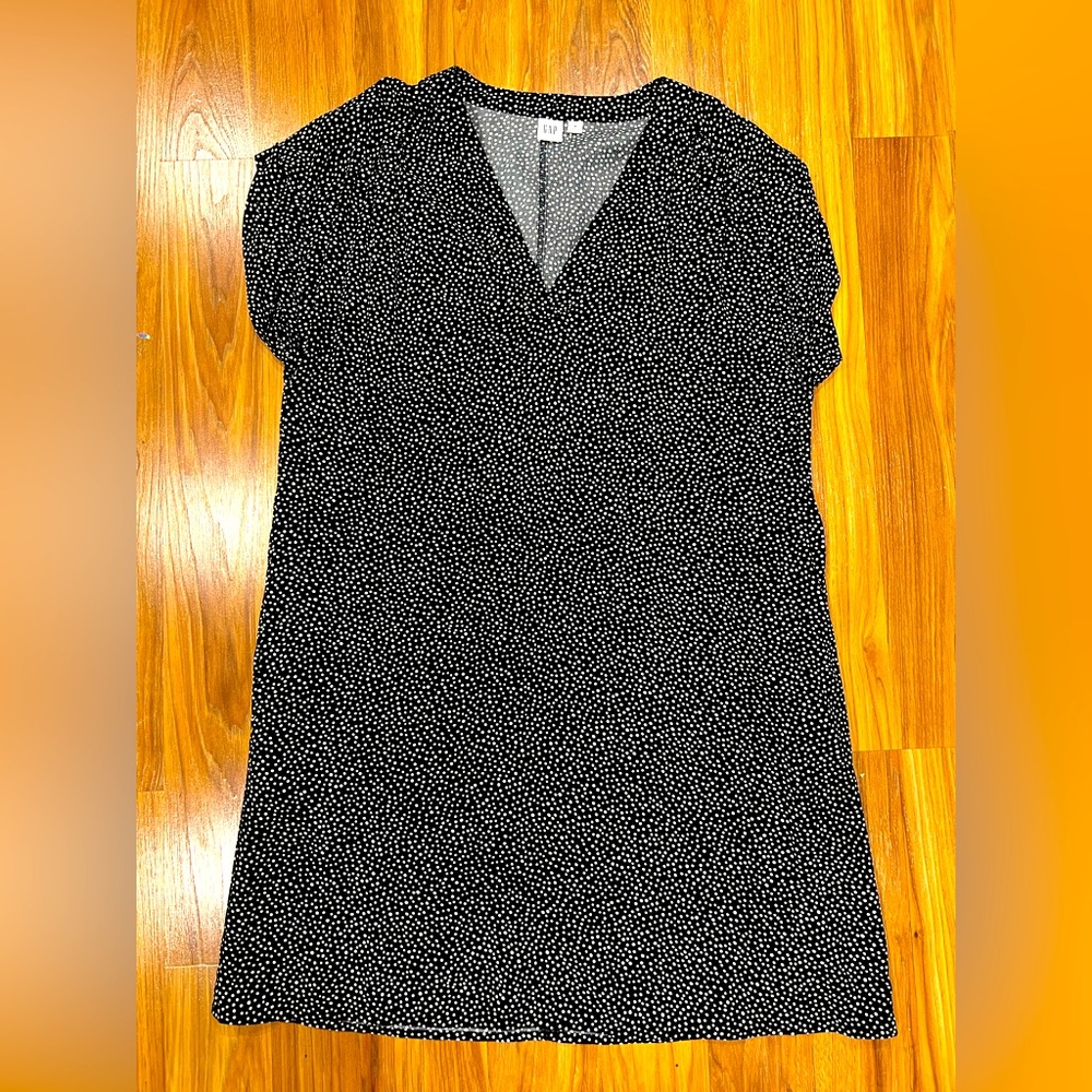 Gap black with white polka dot mini dress with POCKETS!